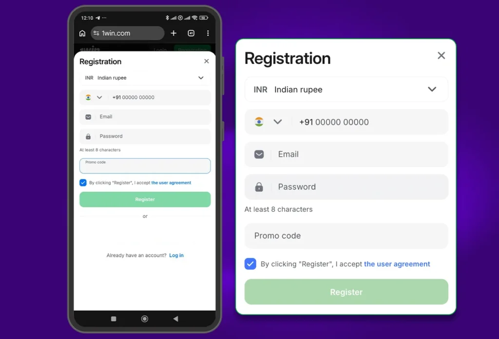 Regisration in 1win India